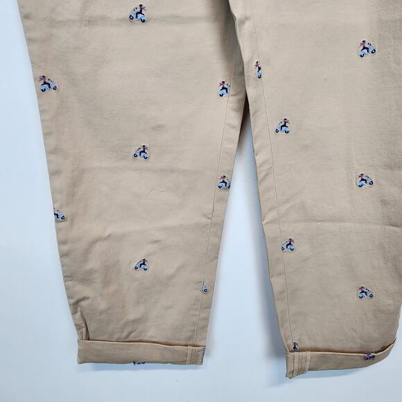 Talbots Relaxed Chino Pants Size 10P Embroidered Vespa Ride Moped Rolled Cuff - Picture 4 of 13